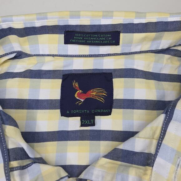 Red Bird Forsyth Blue Yellow Plaid Button Up Men's Shirt Size 2XLT Short Sleeve - Picture 3 of 6